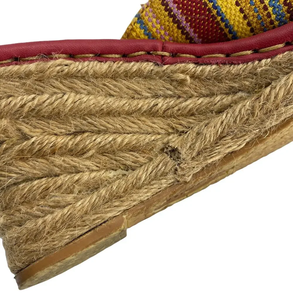 BORN Drilles 8 / 39 Striped Espadrilles Wedge Mule Open Toe Red Bow W5850